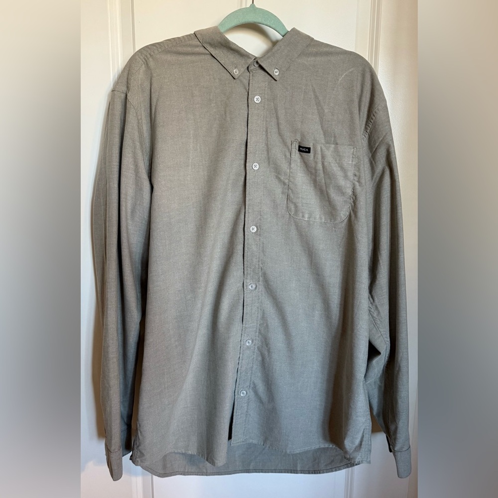 Men’s RCVA Slim Fit Woven Stretch Gray Long Sleeve Button Down Shirt XXL NWOT